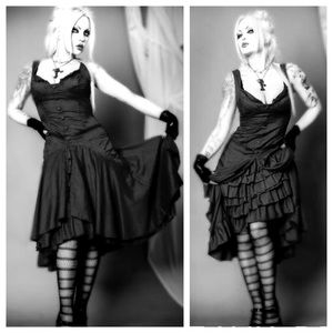 Heavy Red Goth Alice’s Mourning Tea Dress in Black